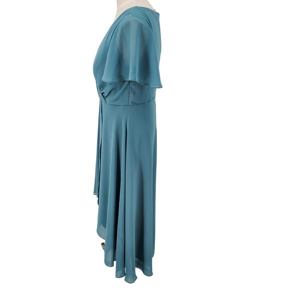 Ever-Pretty Womens Size 14 Blue V Neck Flutter Sleeve Pleated Hi-Lo Dress New - Picture 2 of 9